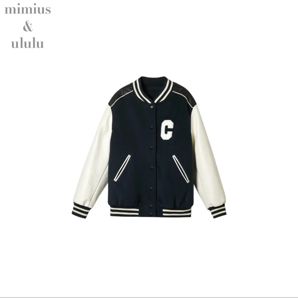 Faux-Leather Sleeve Bomber/Baseball Jacket